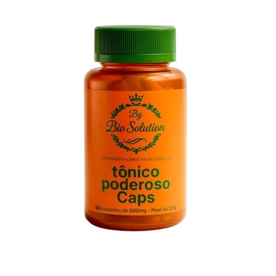 Frasco de suplemento alimentar tônico poderoso caps laranja com tampa verde