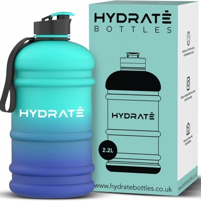 Garrafa grande azul turquesa HYDRATÉ com caixa