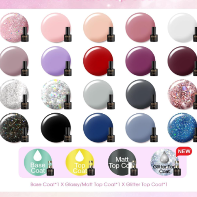 Kit&#x20;24&#x20;Vernizes&#x20;em&#x20;Gel&#x20;Roxo&#x20;Vermelho&#x20;Cinza&#x20;Preto&#x20;Azul,&#x20;Base,&#x20;Top&#x20;Coat&#x20;Mate&#x20;e&#x20;Glitter&#x20;&#x2705;PRONTA&#x20;ENTREGA