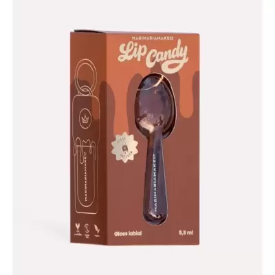 Caixa de gloss labial Lip Candy castanha com colher transparente