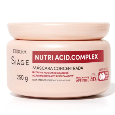 Frasco rosa claro de máscara capilar Eudora Siàge Nutri Acid.Complex