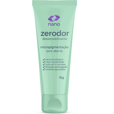 Frasco verde claro de creme dessensibilizante Zerodor com texto em português
