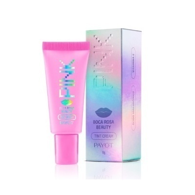 Tubo de creme tint e caixa prismática iridescente rosa