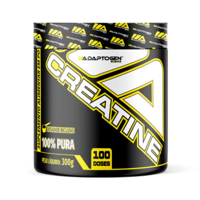 Frasco preto e amarelo de suplemento Creatine Adaptogen Science 300g