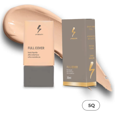 Base líquida LP Beauty Full Cover tom 5Q com embalagem cinza e bege