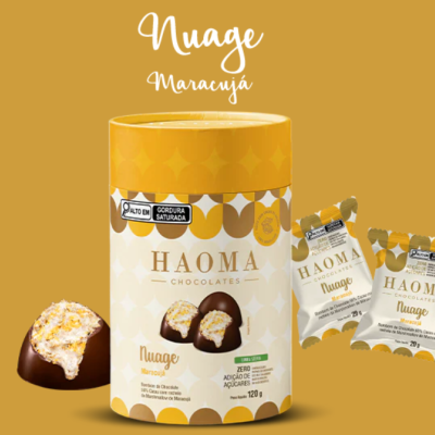 Embalagem cilíndrica de chocolates HAOMA Nuage Maracujá com bombons e pacotes individuais