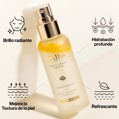 Frasco de spray serum facial Alba Botánica vidro fosco com tampa dourada