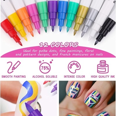 Kit&#x20;12&#x20;Canetas&#x20;Manicure&#x20;Nail&#x20;Art&#x20;Pintura&#x20;e&#x20;Decora&#x00E7;&#x00E3;o&#x20;de&#x20;Unhas&#x20;Gel