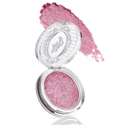 Sombra de olhos rosa cintilante em estojo transparente aberto