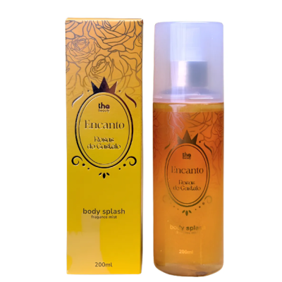 Body splash Encanto Rosas do Castelo 200ml com caixa amarela decorada