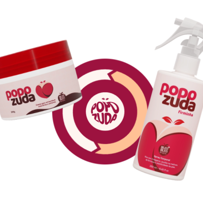 Dois produtos cosméticos Popo Zuda em fundo branco