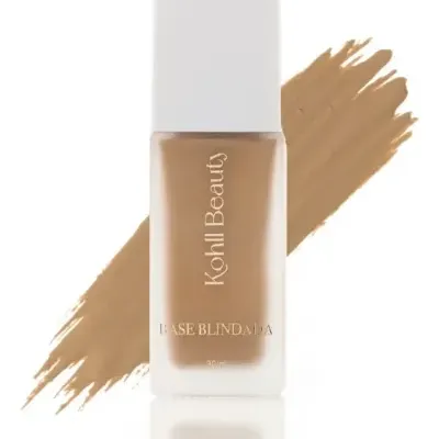 Frasco de base líquida Kohll Beauty castanho claro com tampa branca