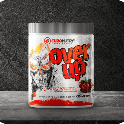 Recipiente de suplemento alimentar Over Up da EURONUTRY sabor Cranberry.