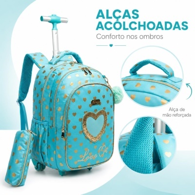 Kit&#x20;Mochila&#x20;Infantil&#x20;Cora&#x00E7;&#x00E3;o&#x20;Dourado&#x20;Azul&#x20;com&#x20;Lancheira&#x20;e&#x20;Estojo