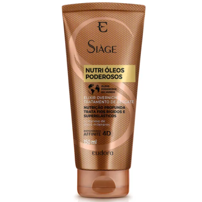 Frasco castanho de cosmético capilar Eudora Siage Nutri Óleos Poderosos de 150 ml