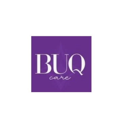 Logótipo BUQ care em fundo roxo