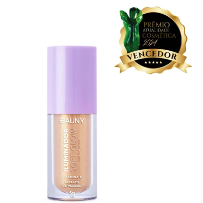 Frasco de iluminador Bauny Soft Glow com tampa lilás