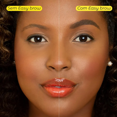Rosto feminino dividido ao meio mostrando sobrancelha sem e com Easy brow