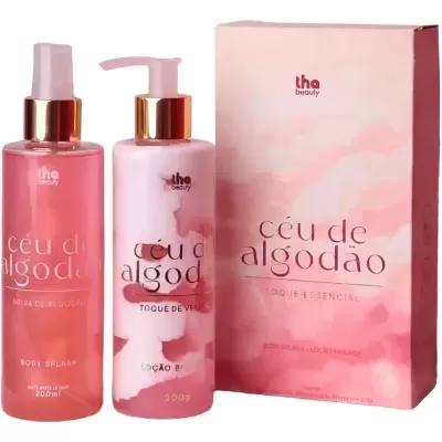Conjunto de Body Splash e Loção Bifásica céu de algodão em embalagem rosa