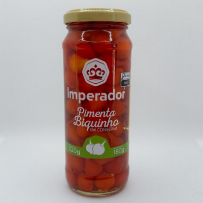 Frasco de pimentas biquinho em conserva da marca Imperador