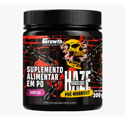 Embalagem preta de suplemento em pó com design de caveira e texto em português.