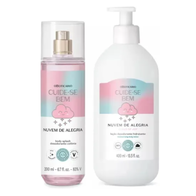 Produtos O Boticário Cuide-se Bem Nuvem de Alegria body splash e loção hidratante