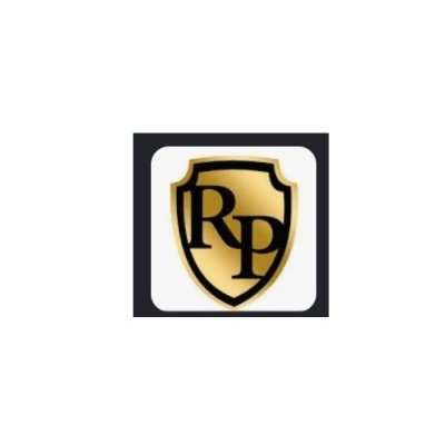 Logótipo com escudo dourado e letras RP em preto