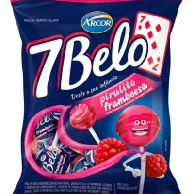 Pacote de pirulitos 7 Belo sabor framboesa com embalagem azul e rosa