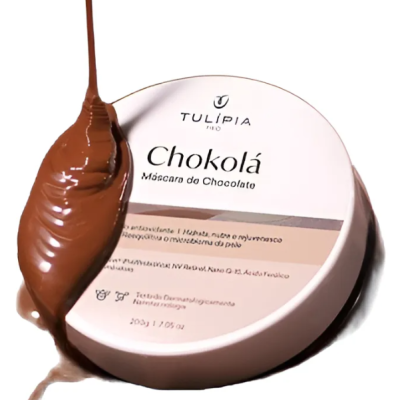 Máscara facial Chokolá Tulipia Rio com chocolate a escorrer
