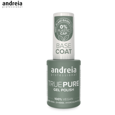 Frasco de verniz de unhas andreia professional verde acinzentado com texto informativo