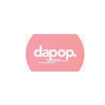 Logótipo com texto dapop sobre círculo cor-de-rosa
