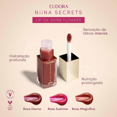 Lip&#x20;Oil&#x20;Shine&#x20;Flowers&#x20;Rosa&#x20;Magn&#x00ED;fica&#x20;Niina&#x20;Secrets&#x20;7ml