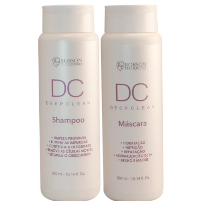 Frascos brancos de Shampoo e Máscara Robson Peluquero DC Deep Clean