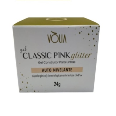 Caixa branca do Gel Classic Pink Glitter da VÒLIA para unhas