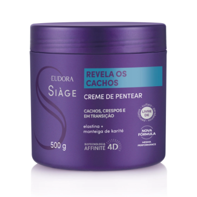 Pote de creme de pentear roxo Eudora Siàge Revela os Cachos 500g