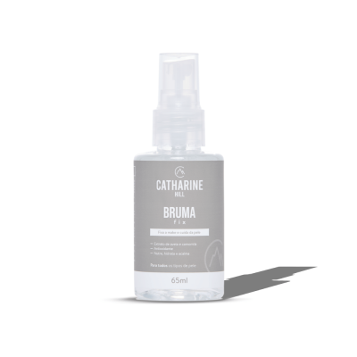 Frasco plástico transparente com spray branco contendo bruma facial CATHARINE HILL