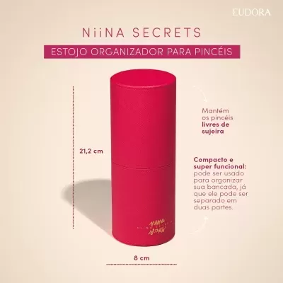 Estojo organizador cilíndrico vermelho para pincéis Niina Secrets sobre fundo bege