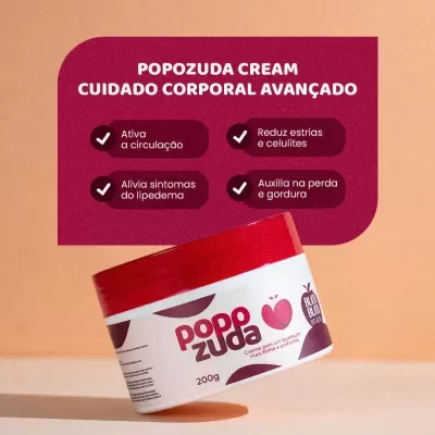 Embalagem de creme corporal POPoZuda Cream com tampa vermelha