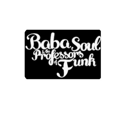 Logotipo branco em fundo preto com texto 'Baba Soul & the Professors of Funk'.