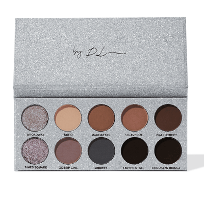 Paleta de sombras de olhos em embalagem prateada glitter com 10 cores nomeadas