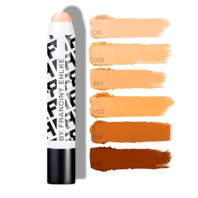 Bastão de maquilhagem branco e preto com cinco amostras de cores de pele