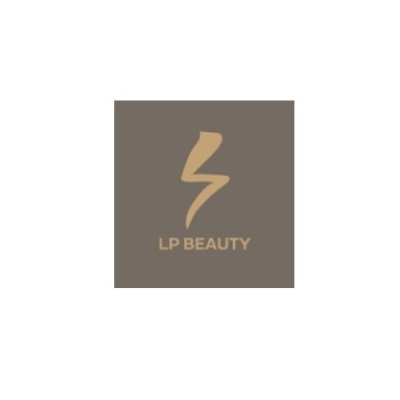 Logótipo LP BEAUTY em castanho com símbolo abstrato
