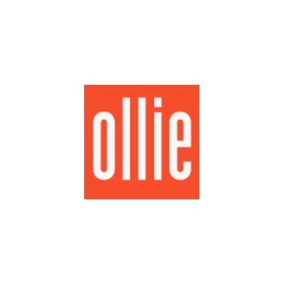 Logótipo branco 'ollie' em fundo laranja