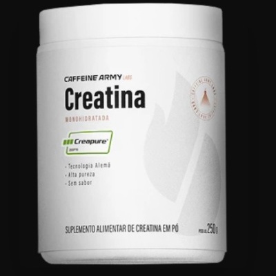 Embalagem branca de suplemento alimentar em pó de creatina Caffeine Army Labs