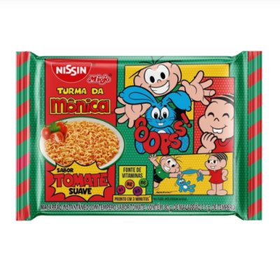 Embalagem de macarrão instantâneo Nissin Turma da Mônica sabor tomate suave