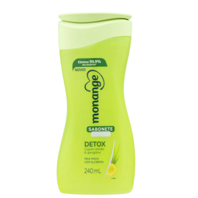 Frasco verde de sabonete líquido Monange Detox capim-limão e gengibre 240 mL