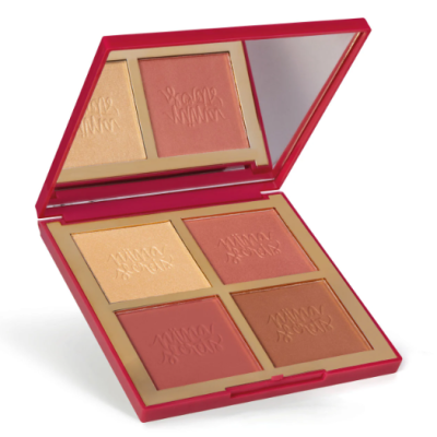 Paleta de maquilhagem com quatro cores neutras e espelho