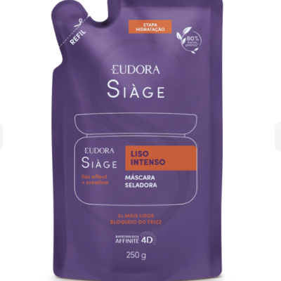Pacote roxo de recarga de máscara capilar Eudora Siàge Liso Intenso