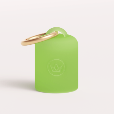 Chaveiro verde claro com argola dourada e coroa em relevo