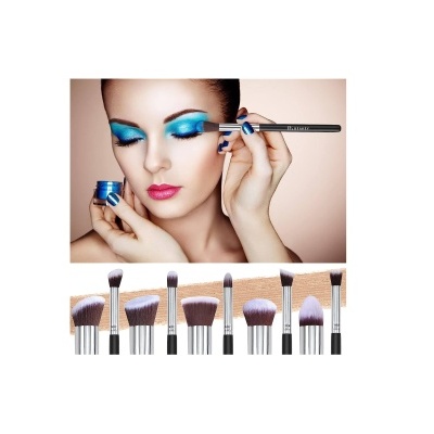 Conjunto de pincéis de maquilhagem com cerdas lilás e cabos pretos